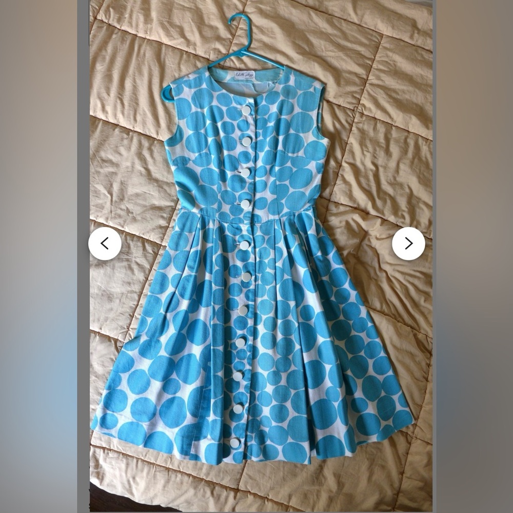 Vintage 1960s Edith Flagg California MOD BLUE POLKA DOT DRESS